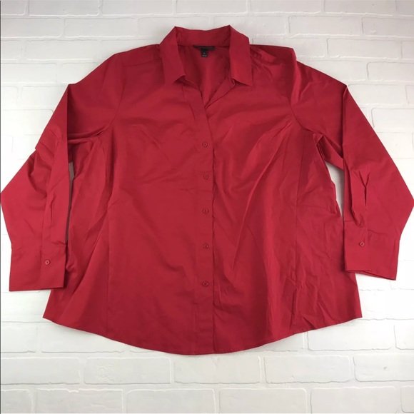 Lane Bryant Sz 26 Red Button Down Stretch Blouse - Picture 2 of 7
